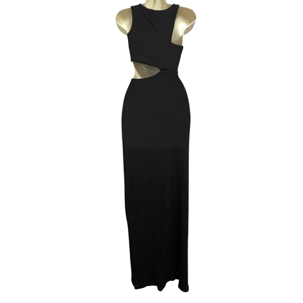 Riot Swim Lounge Maxi Dress Womens XS Black Cutout Asymmetrical Ribbed Resort - Picture 9 of 9